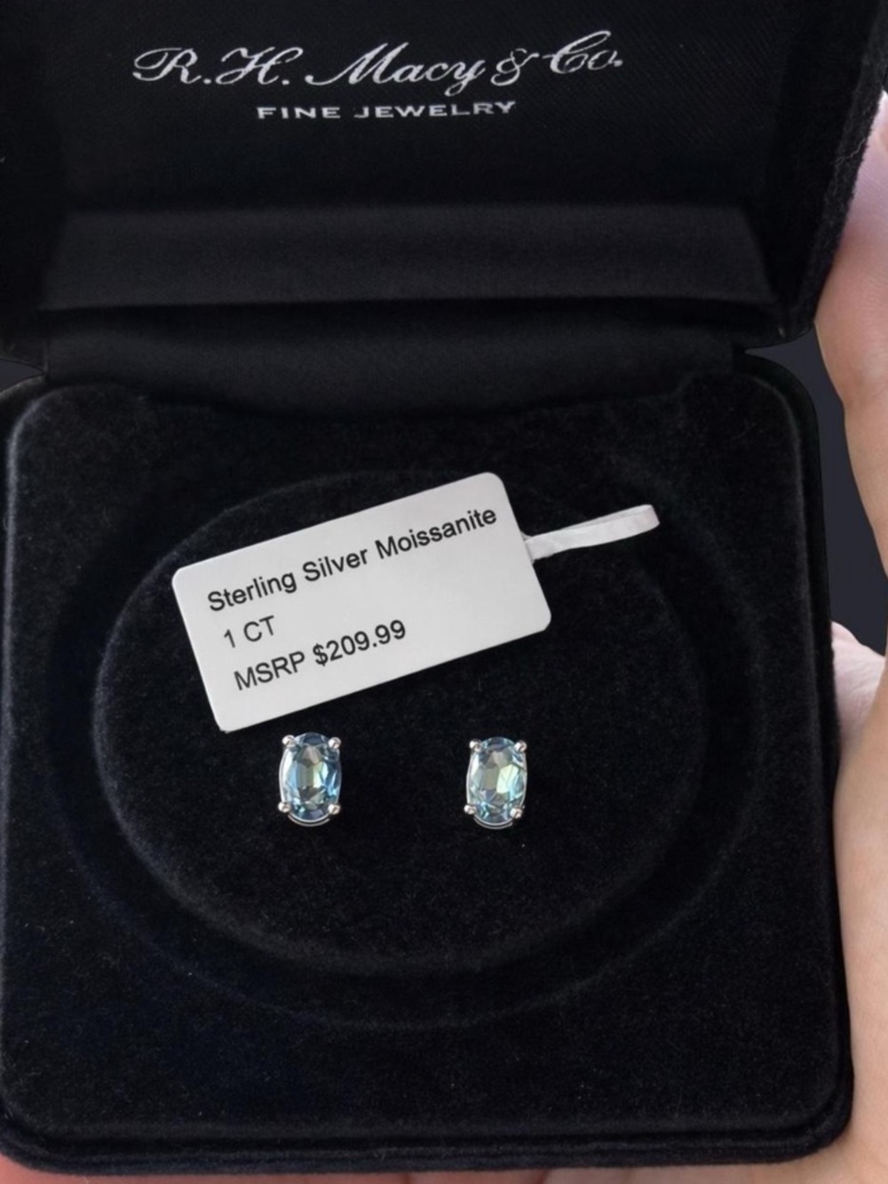 Sterling Silver Moissanite Stud Earrings - Light Blue